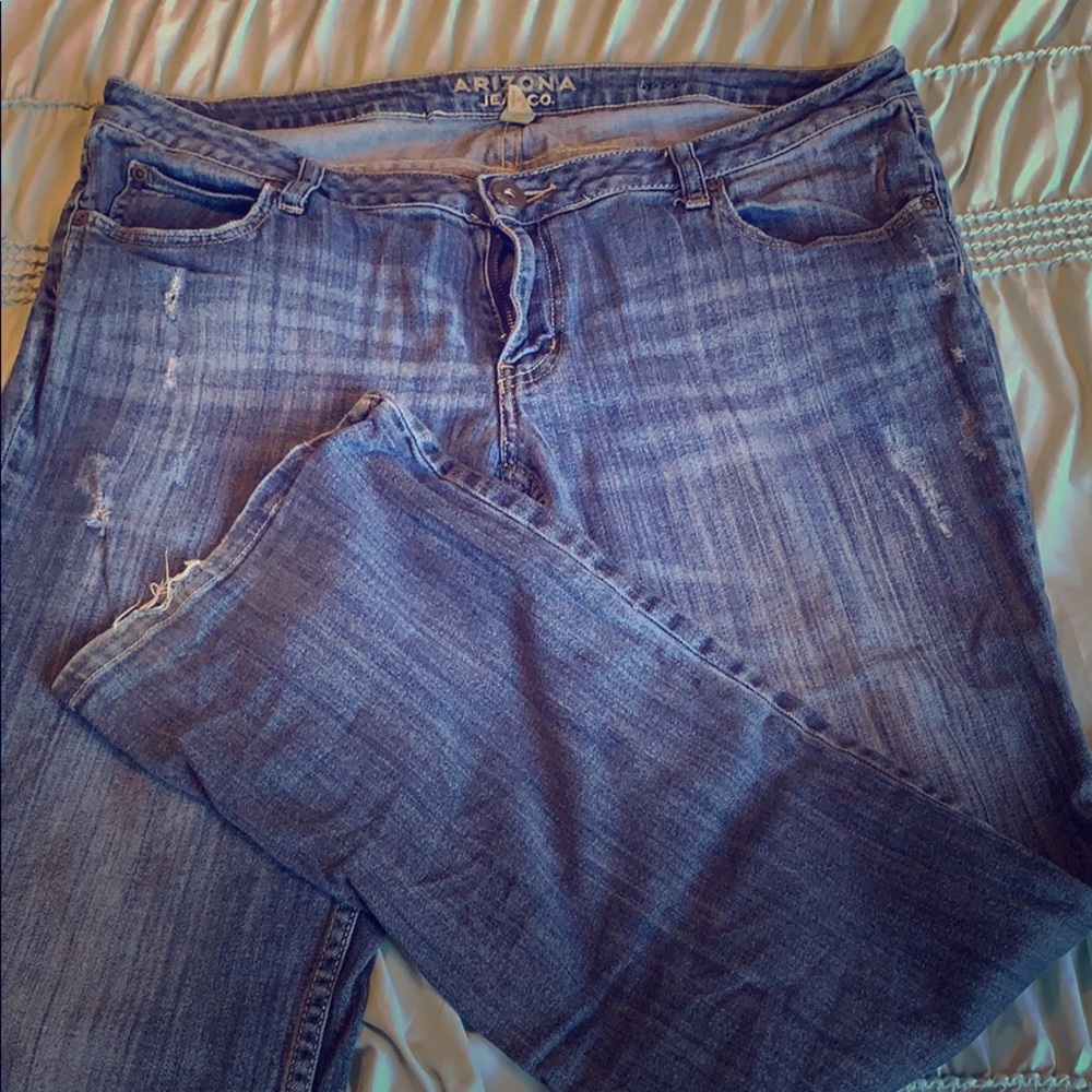 Arizona distressed bootcut low rise jeans